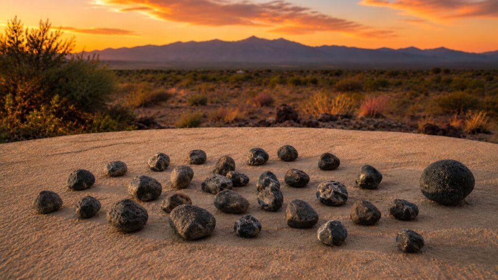 Natural Saffordite stones resting on Arizona Desert ground after being found